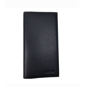 HISCOW Minimalist Checkbook Cover - Full Grain Leather Pebbled Dark Navy